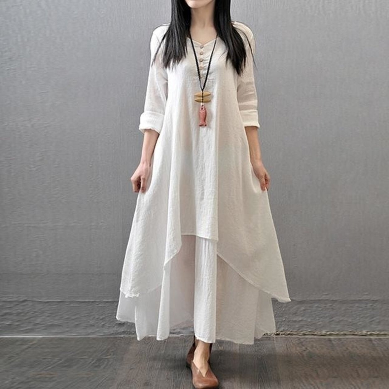 linen beach dress with sleeves
