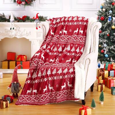 Christmas Blankets and Throws, Winter Fleece Sherpa Throw Blanket for Couch Sofa