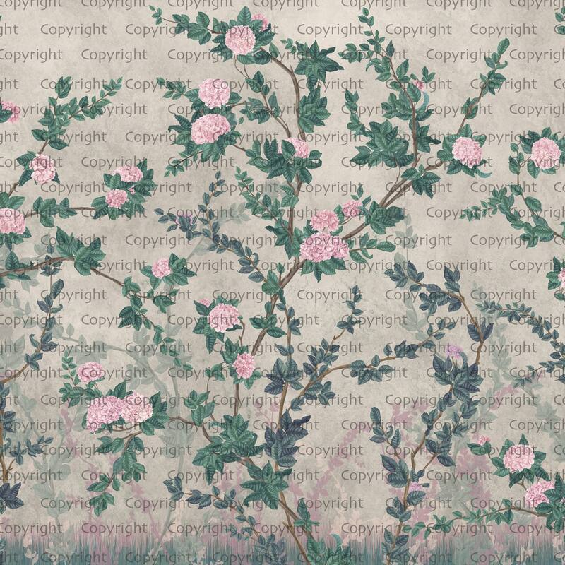 Midnight Rose Garden Vintage Charm Wallpaper Mural - Green - W:204" x H:110"