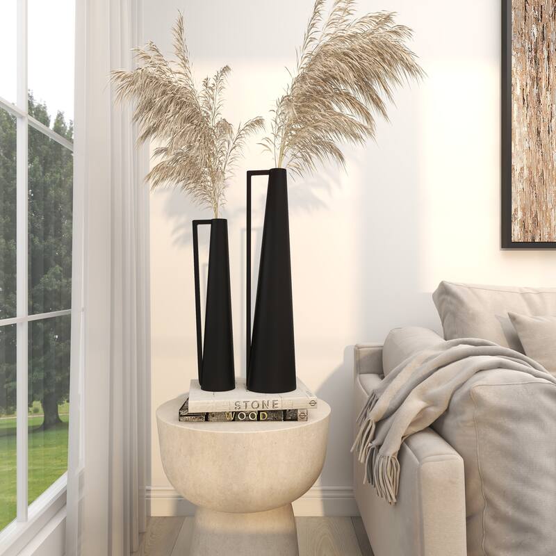 CosmoLiving by Cosmopolitan Metal Slim and Cone Geometric Vase with Handles (Set of 2) - Gold, Silver, Dark Gray, White, Black