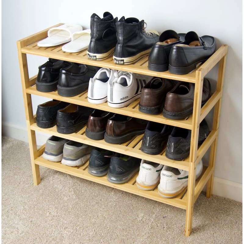 2 Tier Slatted Stackable Solid Bamboo Shoe Rack - 2-Tier