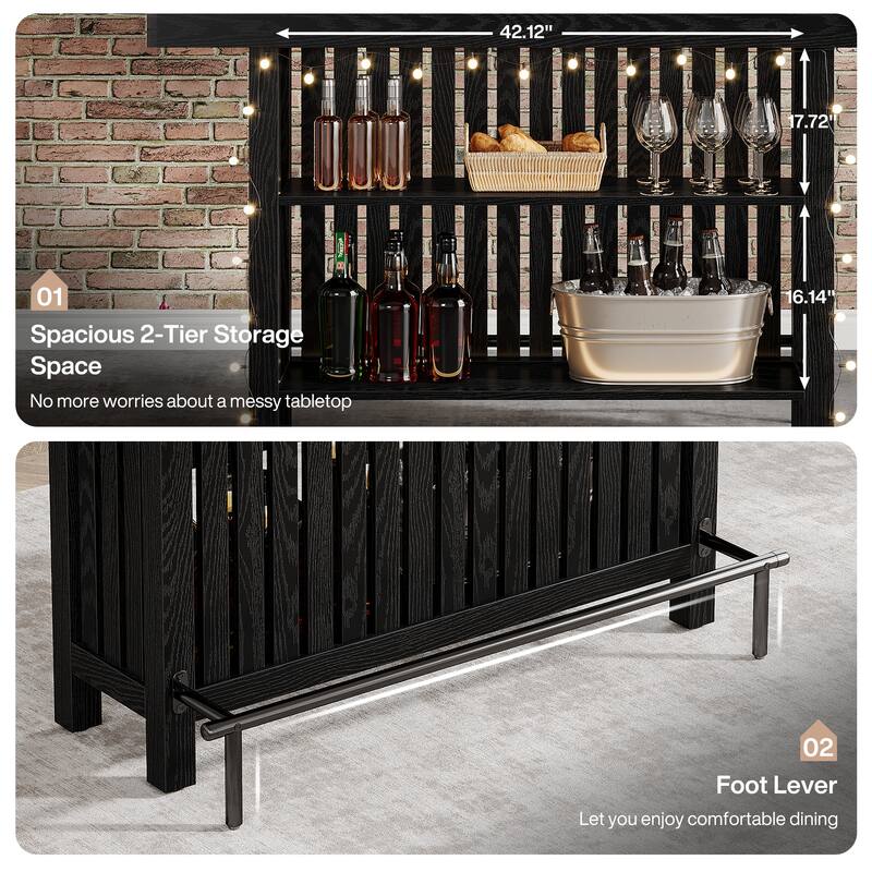 Home Bar Unit, Modern 2-Tier Bar Table with Footrest - 15.75"D x 62.99"W x 41.54"H