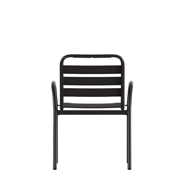 Commercial Indoor-Outdoor Restaurant Stack Chair with Slat Back and Arms