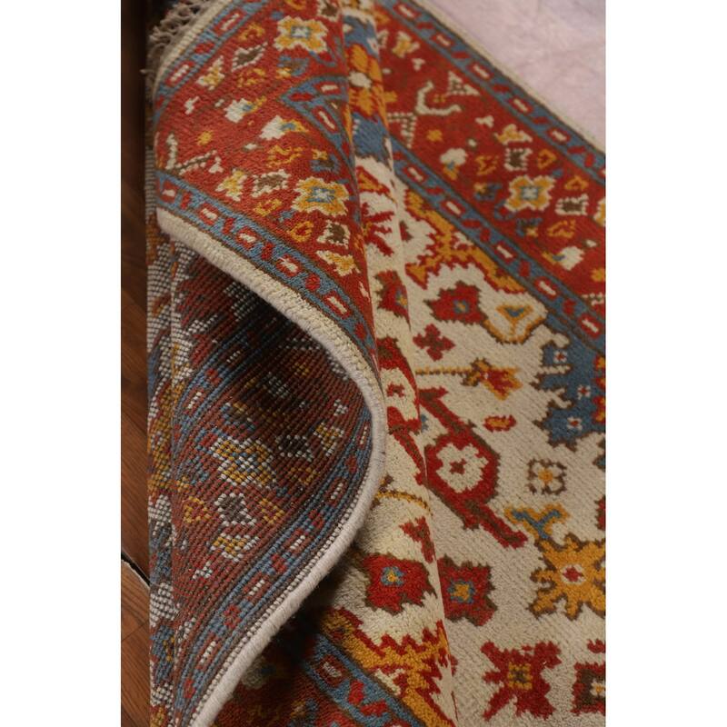 Beige / Ivory Oushak Oriental Accent Rug Hand-Knotted Wool Carpet - 4'0" X 5'11"