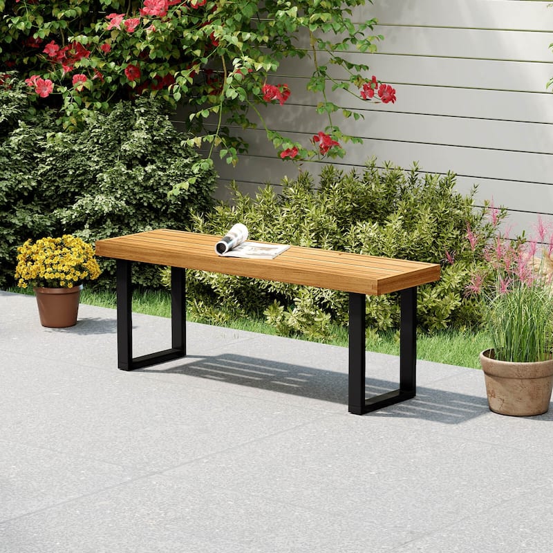 Costway 1/2 PCS 48" Acacia Wood Bench for 2 with Metal Legs & - See Details