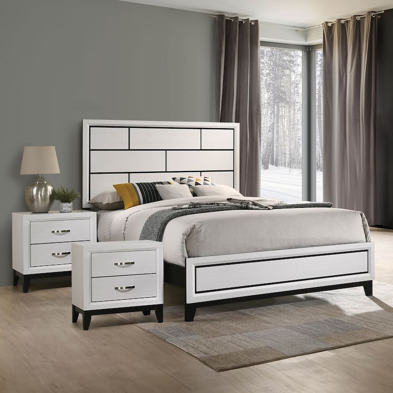 Furniture of America Lante Modern 3-Piece Two-Tone Design Panel Bedroom Set - White - King