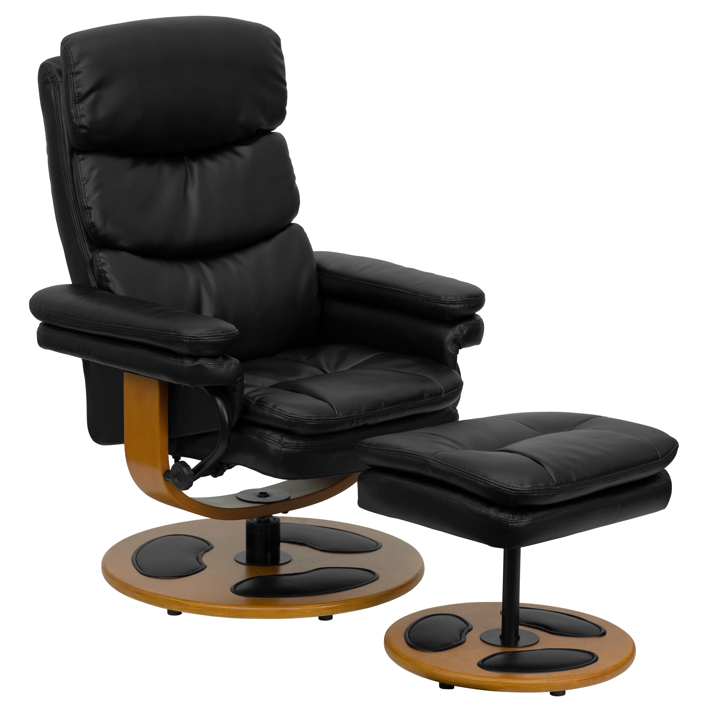 Contemporary Multi-Position Recliner &Ottoman w/Wood Base in LeatherSoft