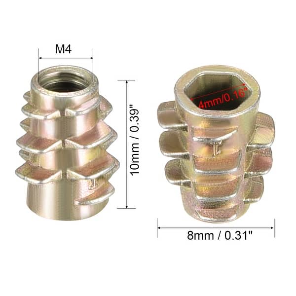 Threaded Insert Nuts Hex-Flush M4 Internal Threads 10mm Length 20pcs ...