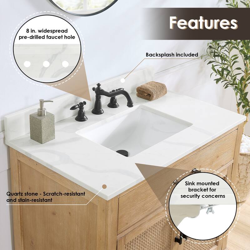 Altair Solana Bath Vanity with Calacatta White Quartz Stone Countertop without Mirror