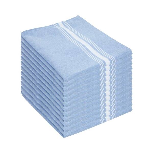 12Pcs Bistro Striped Polyester Napkins 18x22 Inch - Reverse Baby Blue