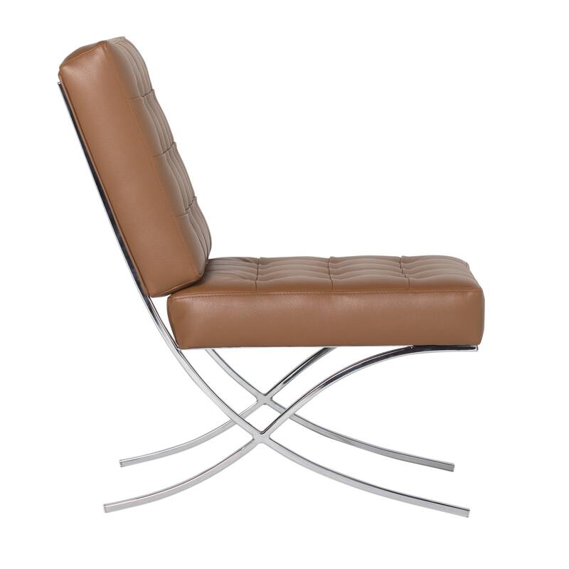 Attriom Bonded Leather and Metal Armless Mid Century Accent Chair - 30.25 x 26 x 34.75"