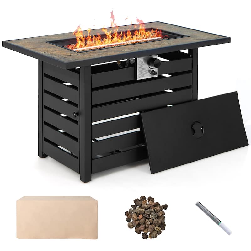 Costway 6PCS Patio Rattan Furniture Set 42'' Fire Pit Table Cover Sofa - See Details