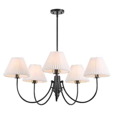 8/5-Light Mid-Century Modern Gold/Black Chandelier with Pleated Fabric Lampshades Hanging Light for Living Room, Dining Room