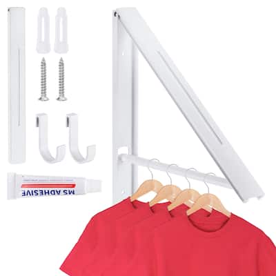 Retractable Clothes Rack, Wall Mounted Folding Clothes Hanger Drying Rack White