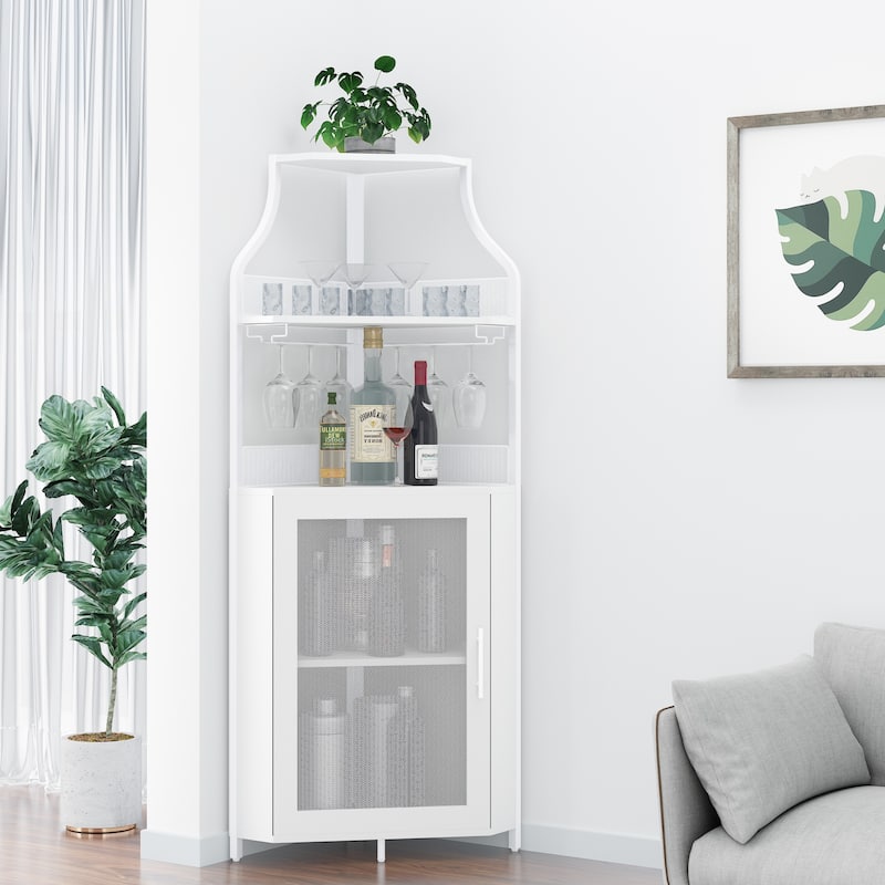 Corner Wine Cabinet with Removable Wine Rack - White