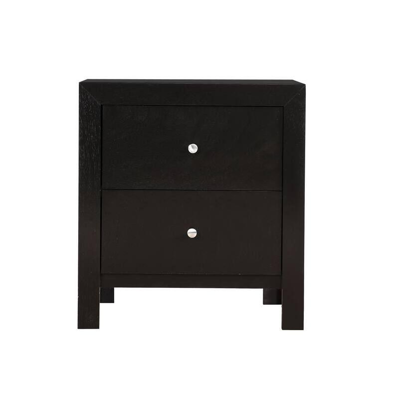 Black Nightstand 25x22x17 with Two Drawers, Compact Bedside Table for Storage and Sleek Modern Bedroom Accent Furniture