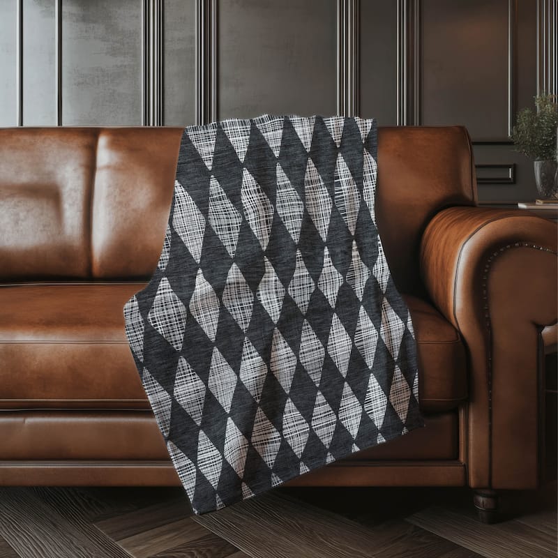 Premium Machine Washable Modern Argyle Sherpa Throw Blanket - Charcoal - 4'2" x 5'10"