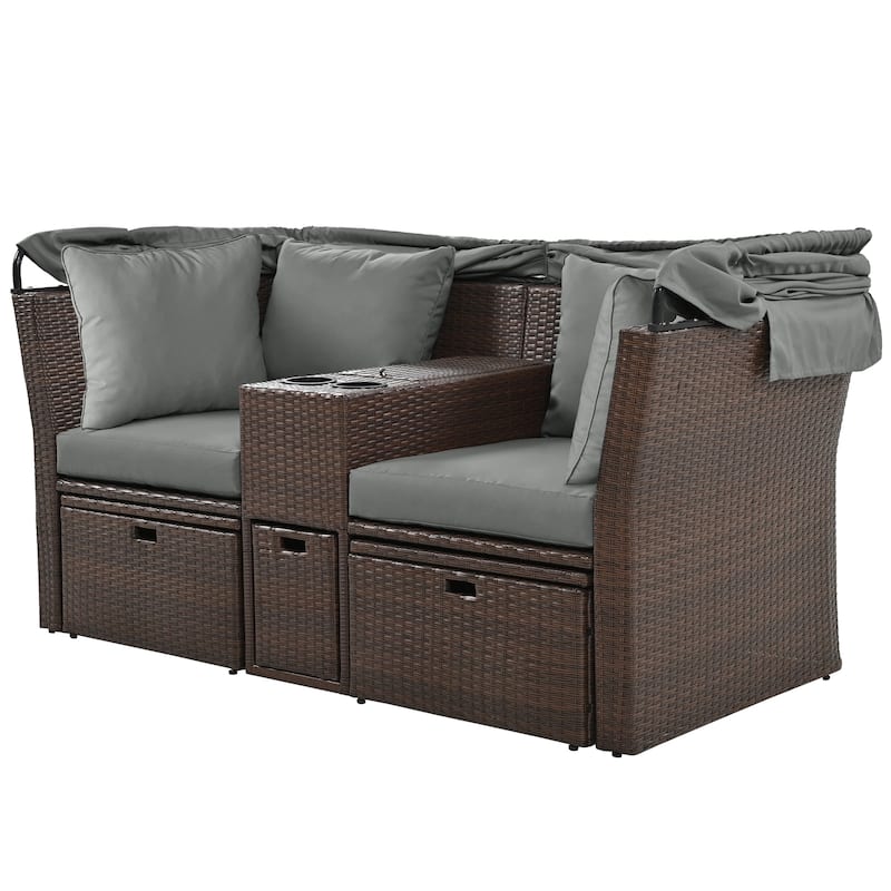 Recline Loveseat Sofa Daybed Convertible Sofa Bed with Foldable Awning