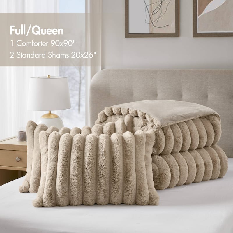 Madison Park Jasmine Ultrasoft Faux Fur Ribbed Comforter Set