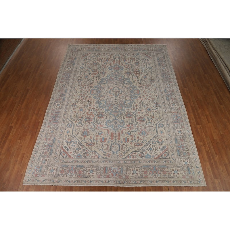 Geometric Tabriz Persian Area Rug Handmade Dining Room Wool Carpet - 9'3"x 12'8"