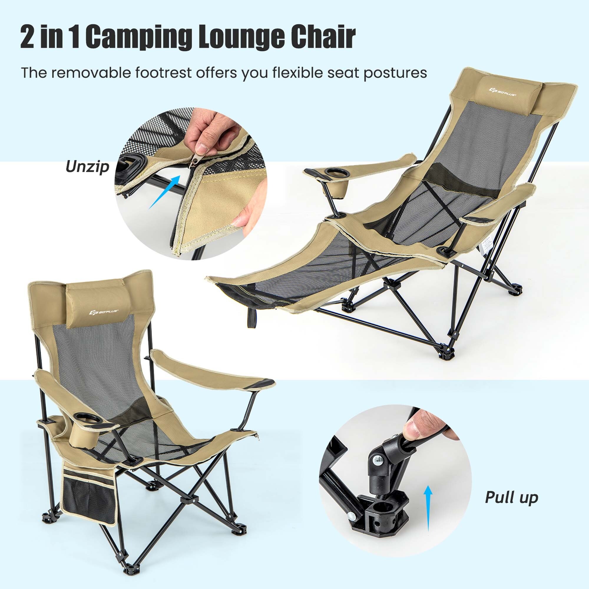 Goplus Folding Camping Chair with Detachable Footrest for Fishing, - See  Details - Bed Bath & Beyond - 39878459
