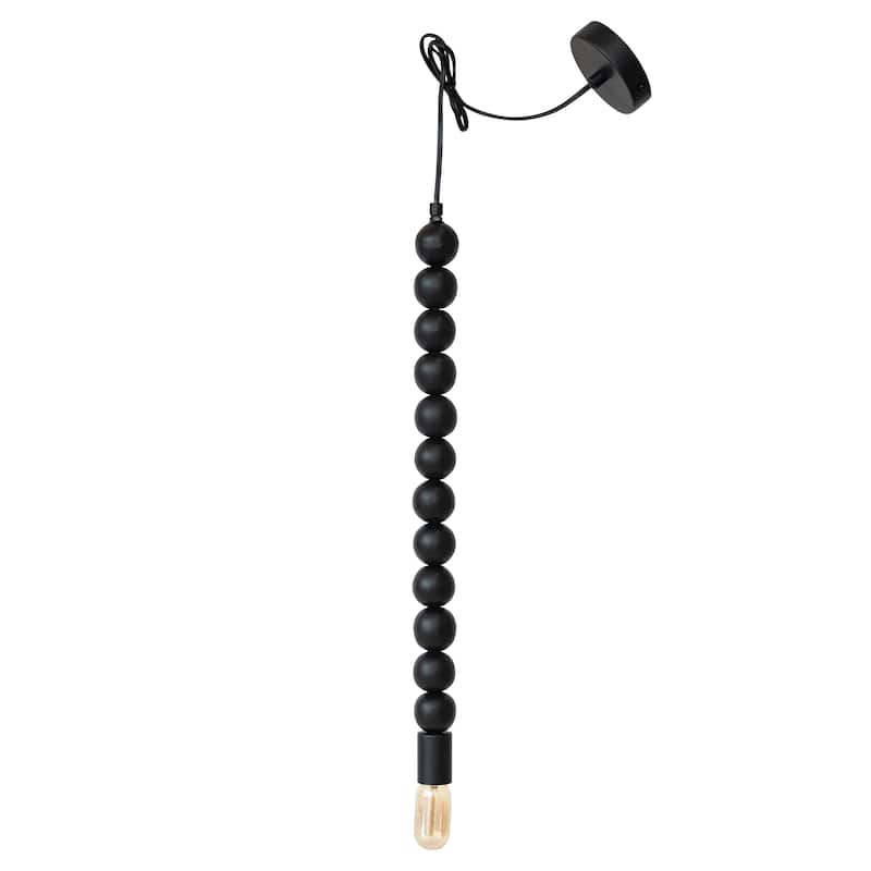 Mango Wood Bead Drop Pendant Lamp, Black - 2.0"L x 2.0"W x 26.3"H