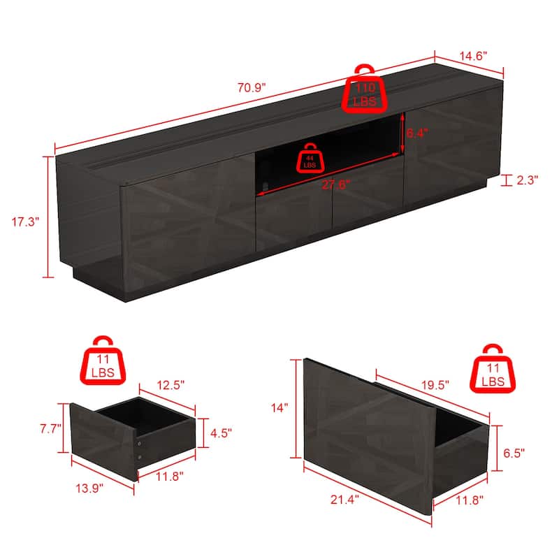 TV Stand LED Light High Gloss White TV Stand LED Entertainment Center