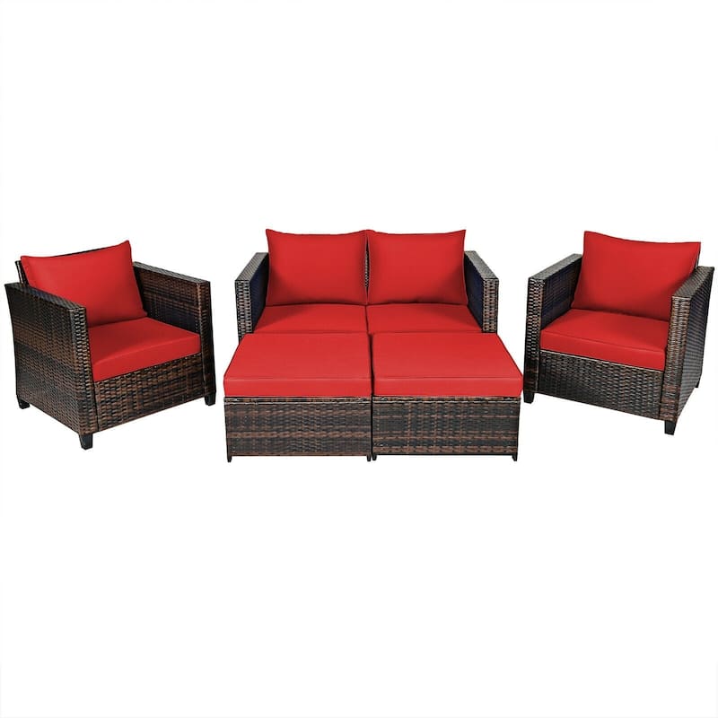 5 Pieces Patio Cushioned Rattan Furniture Set - 50" x 30.5" x 29" (L x W x H)