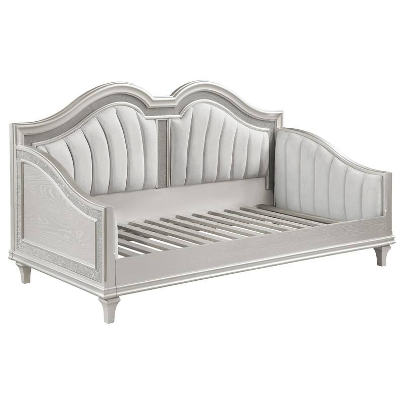 Nive Twin Daybed, Classic, Faux Diamond, Silver, Ivory Fabric Upholstered