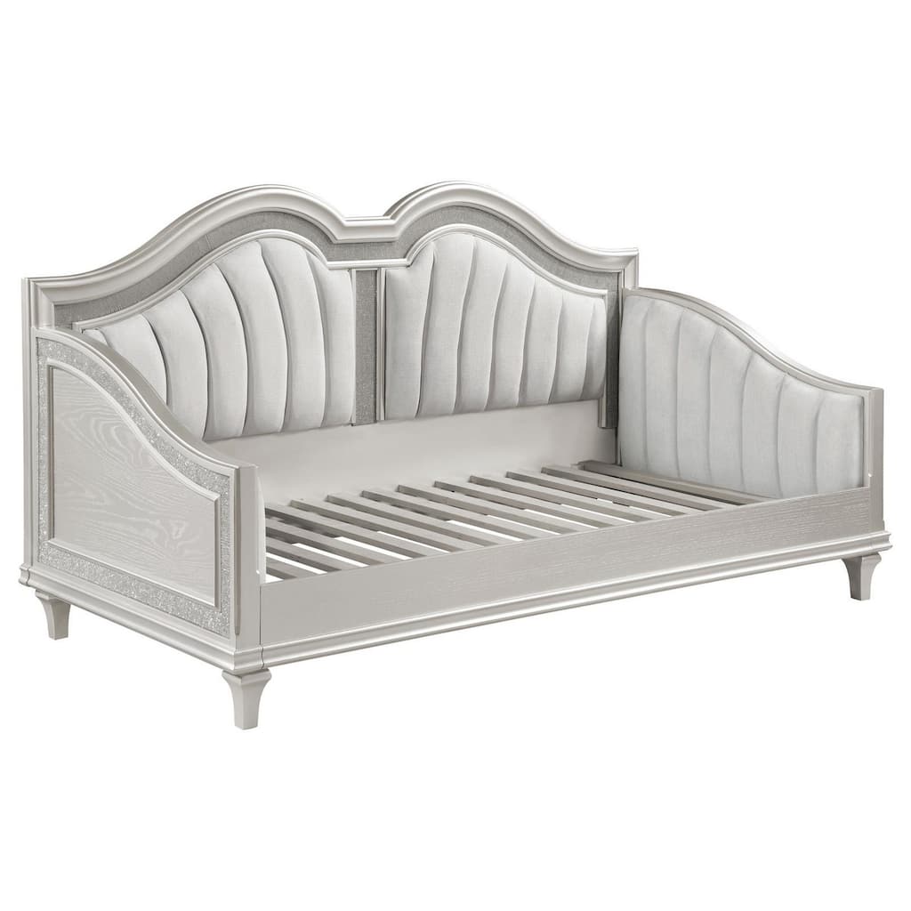 Nive Twin Daybed, Classic, Faux Diamond, Silver, Ivory Fabric Upholstered