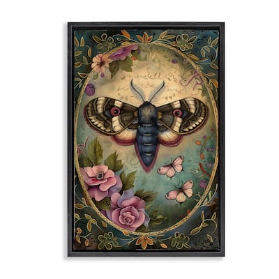 Stupell Vintage Moth & Floral Border Framed Floater Canvas Wall Art Design By The Dutch Lady