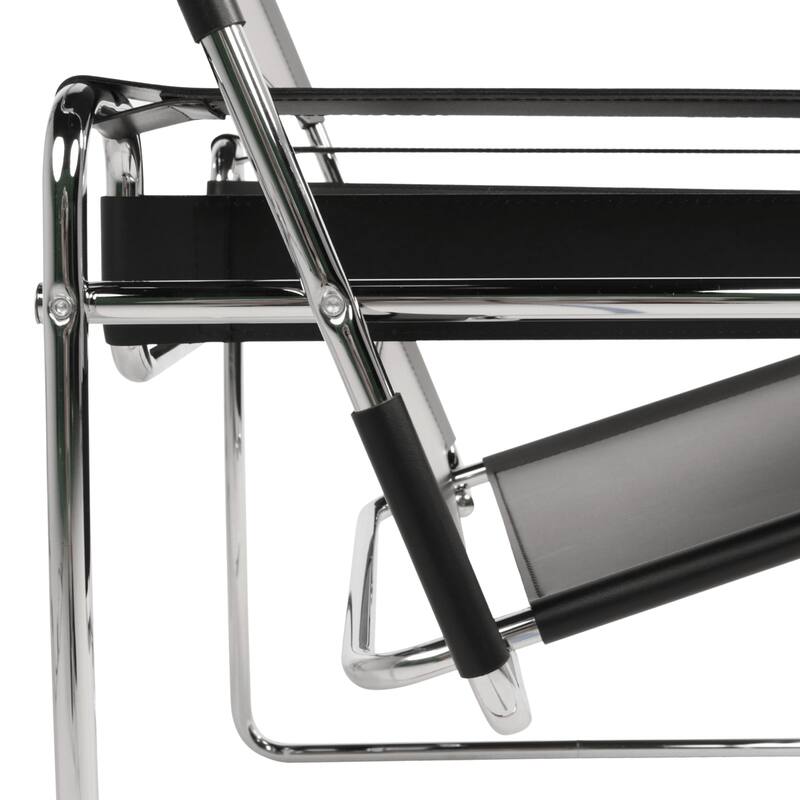 Breuer Chair Company Model B3 Wassilly Armchair Arm Chair w/ Chrome Frame & Black Bonded (REgenerated) Leather (Made in Italy)