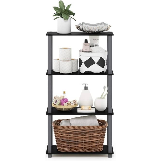 4 Tiers Wood Household Shelving Unit in Black/Grey (23.58 in. W x 43.27 in. H x 11.61 in. D) - 23.58