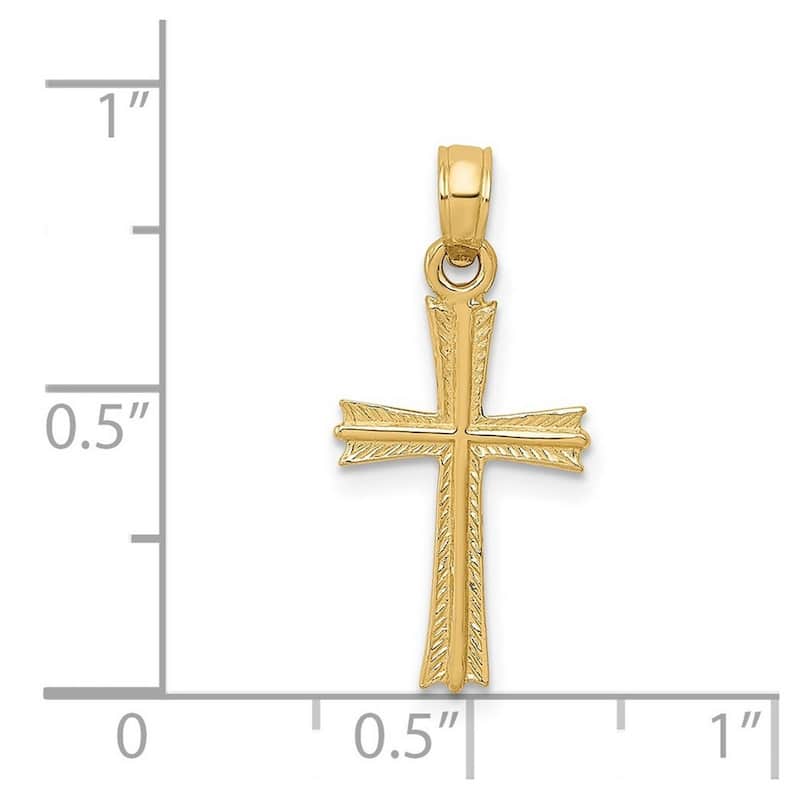 Curata 14k Yellow Gold 18" Small Textured Cross Pendant Necklace - 10x23mm