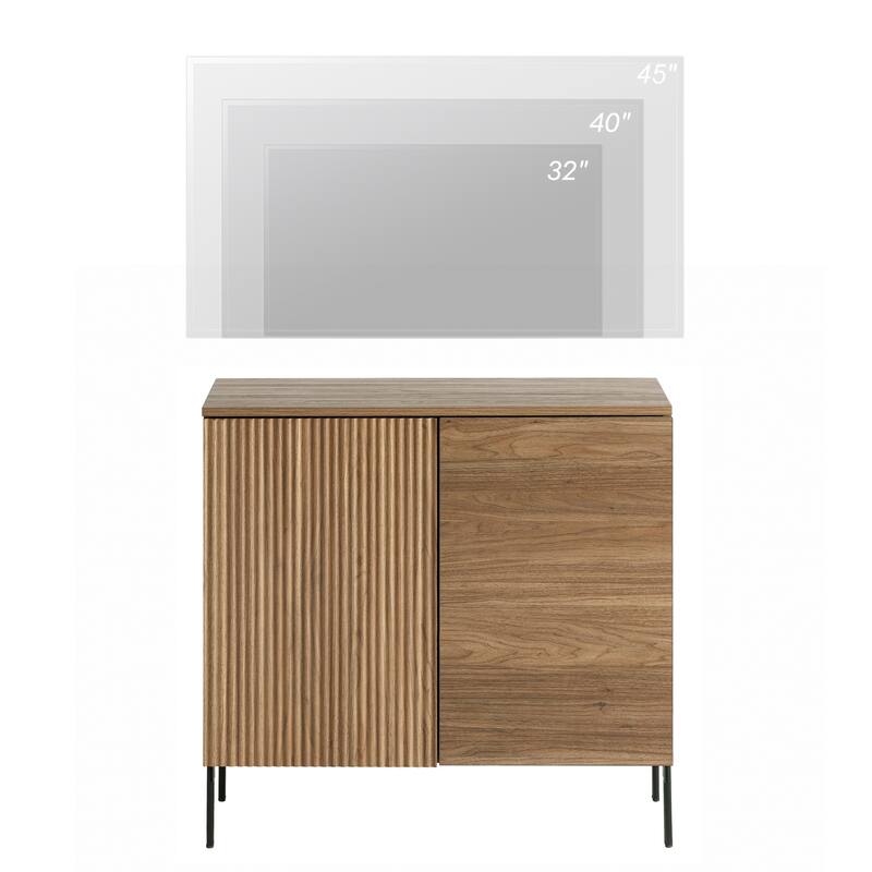 31.5" Modern Wood Reeded Dresser With Doors, Minimalist Dresser Organizer Storage Cabinet