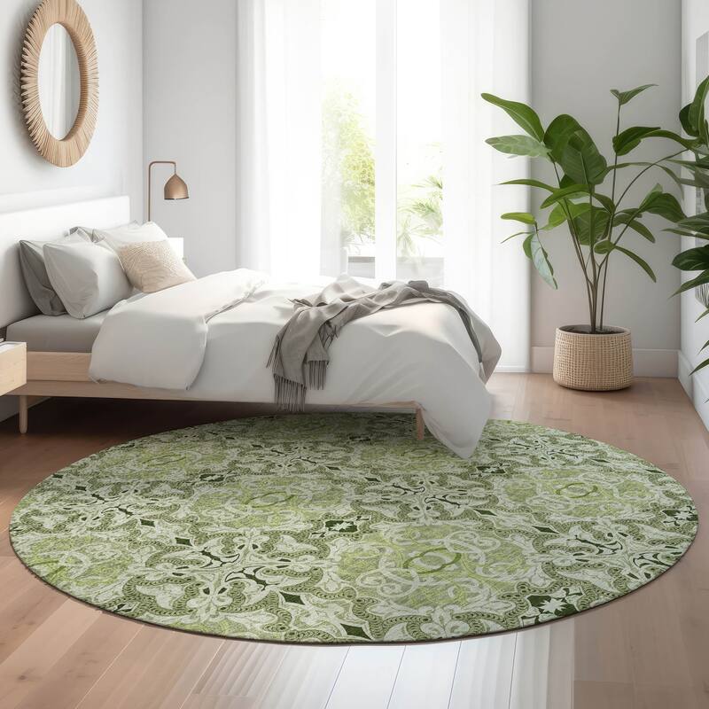 Premium Washable Super Soft Traditional Gladiator Mayfield Rug - Aloe - 8' x 8' - Round