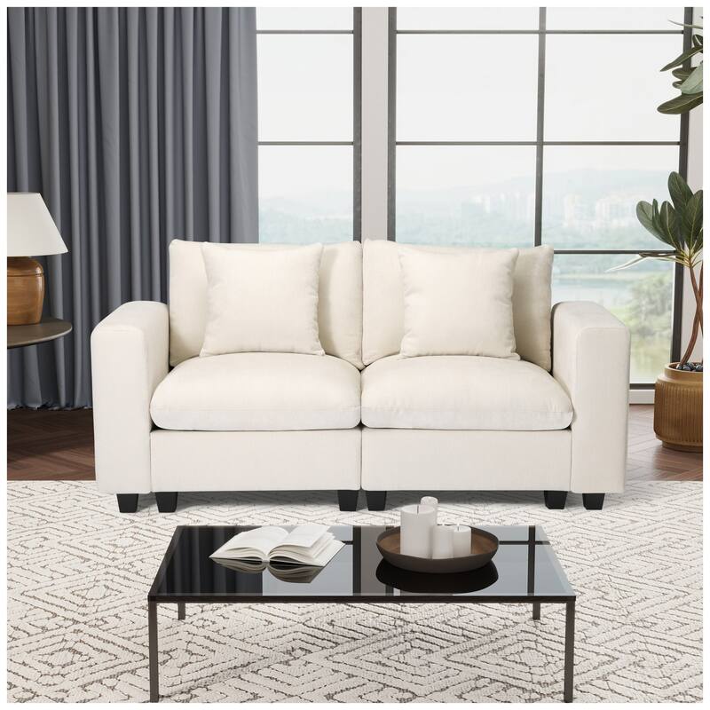 Lucca Chenille Upholstered Modular Loveseat with USB Port
