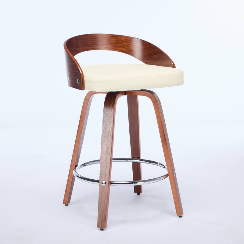 Bar Stools Set Counter Height Barstools w/Bentwood Legs, Swivel Counter Stools w/Back, Upholstered Bar Chairs for Kitchen Island