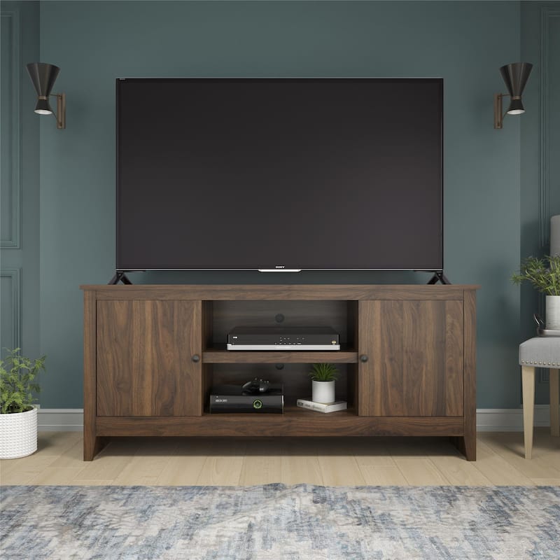 Rossetta Updated Look Classic Finish TV Stand with Open Center Shelves and Wire Management Holes, up to 65"