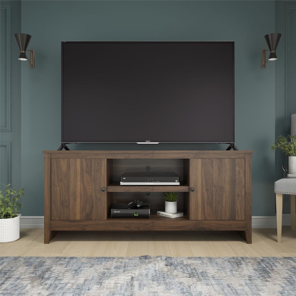 Rossetta Updated Look Classic Finish TV Stand with Open Center Shelves and Wire Management Holes, up to 65"