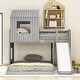 preview thumbnail 2 of 11, Twin-Full Playhouse Bunk Bed wFarmhouse, Slide, Windows, Ladder - Grey
