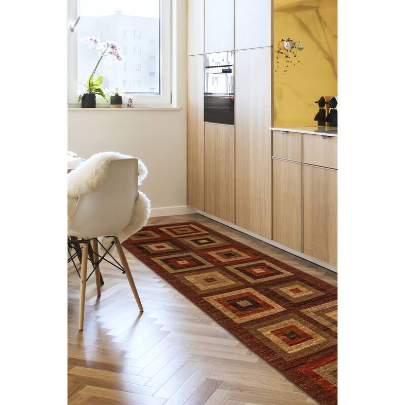 ECARPETGALLERY Flat-Weave Natural Burgundy Wool Tapestry Kilim - 2'7 x 7'10