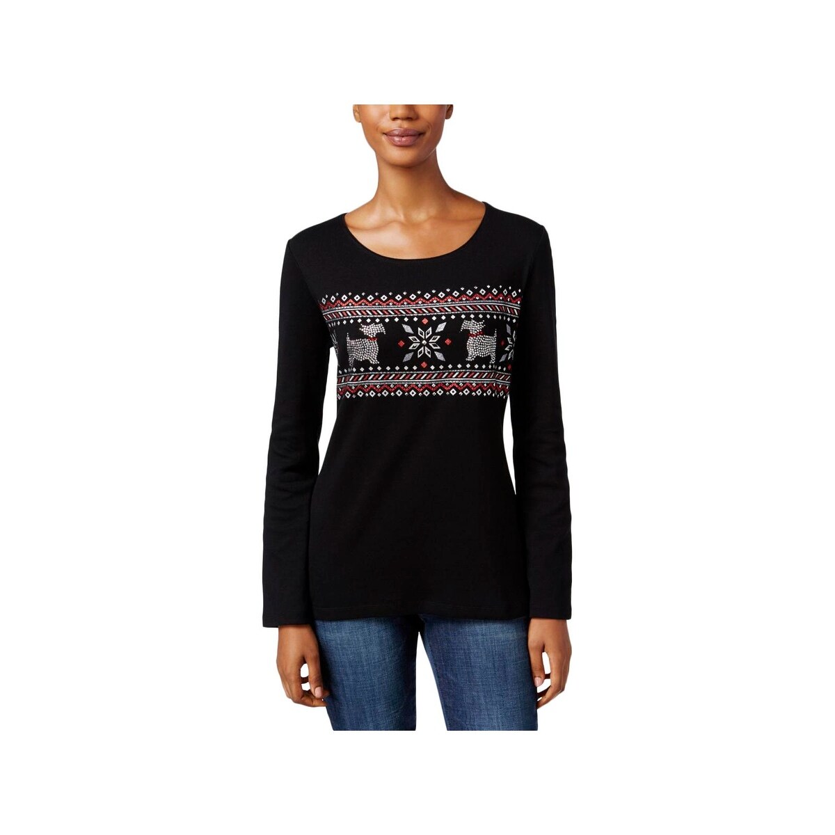 Shop Karen Scott Womens Petites Pullover Sweater Cotton Glitter