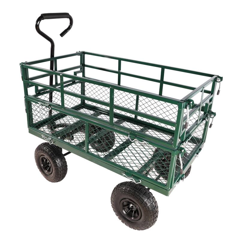 Multi-Functional Tool Cart - 600 lb Capacity Garden Cart with Spacious Bed and Inflatable Tires for Outdoor Projects - Metal