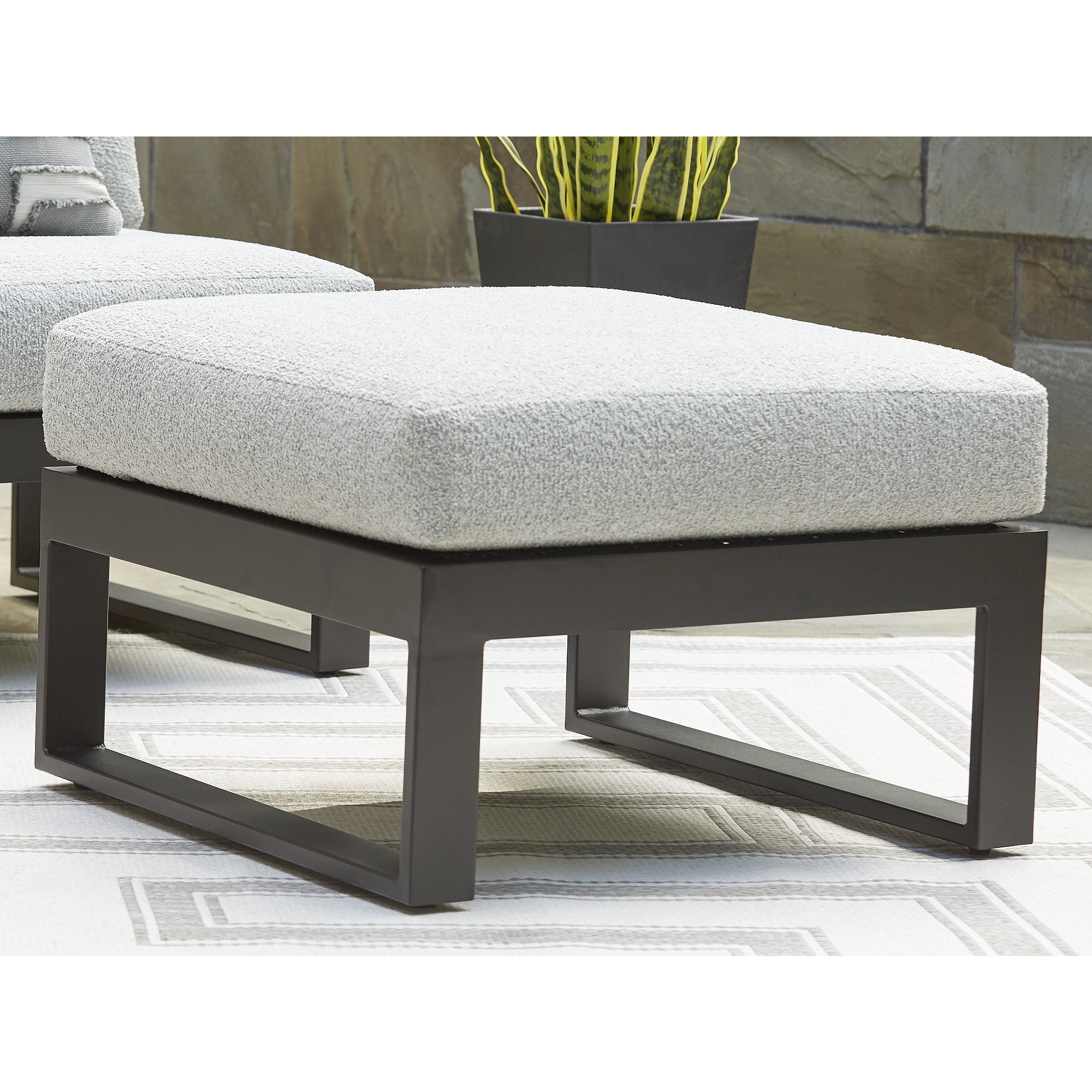 Beachloft Outdoor Ottoman with Cushion - Black/Gray