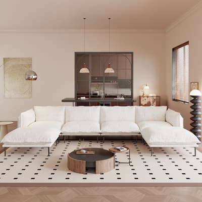 147" U-Shaped Modular Sectional Sofa Couch for Living Room Chenille Cloud Couches 4 Seater with 2 Ottoman