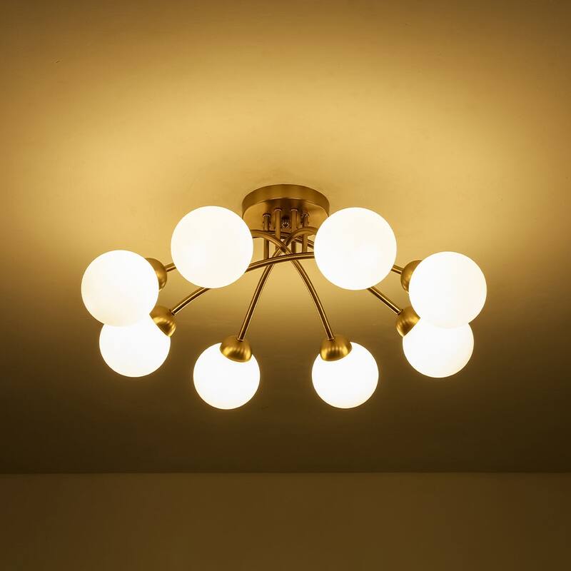 Mid-Century Opal Glass Globe Round Sputnik Ceiling Light 27in