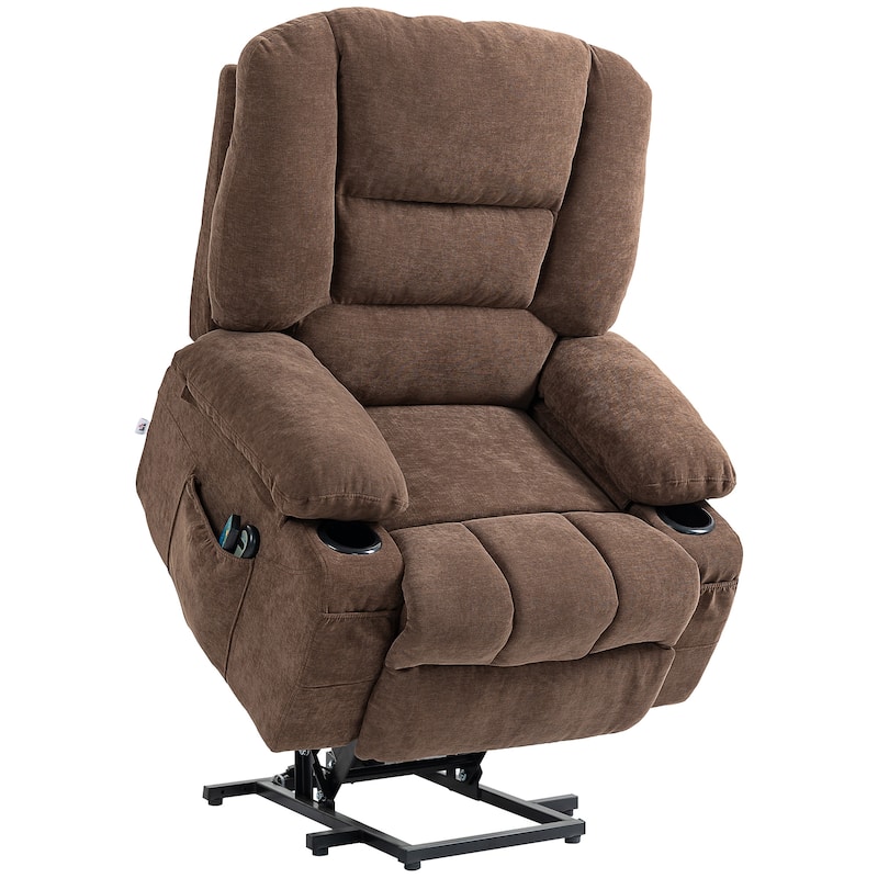 Brown Electric Lift Recliner with Vibration Massage, Heating, Adjustable Positions, Remote Control, and Storage Pockets - Brown
