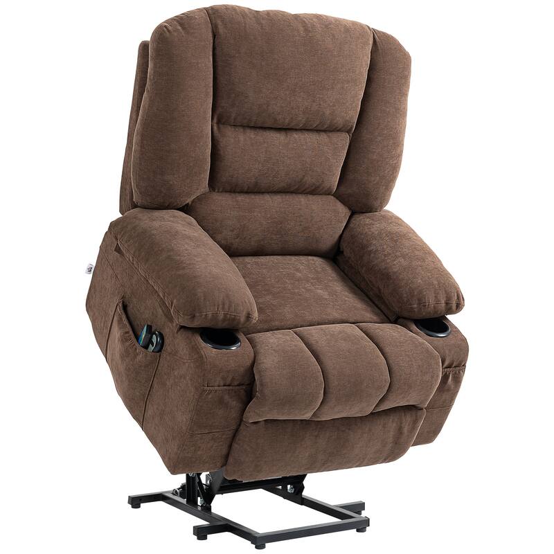 Electric Lift Massage Heating Recliner Single Fabric Sofa with Remote, Side Pockets and Cup Holders for Seniors