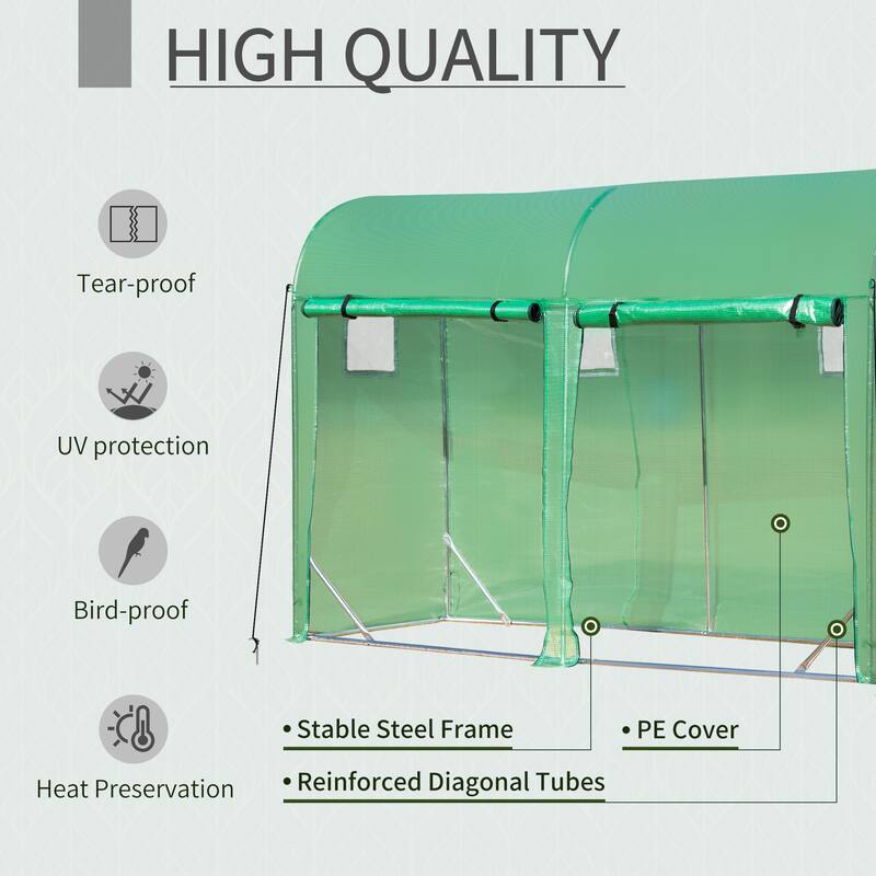 Outsunny 10' x 3' x 7' Tunnel Greenhouse Outdoor Walk-In Hot House with Roll-up Windows and Zippered Door, Steel Frame, PE Cover